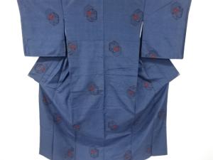 未使用品　亀甲に花模様織り出し手織り紬着物